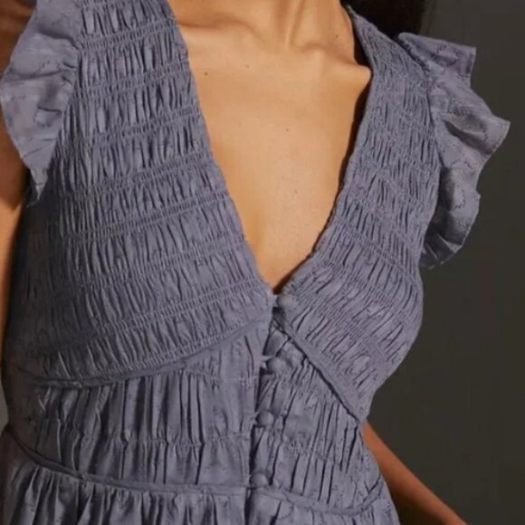 ANTHROPOLOGIE Peregrine Cotton Midi dress Blue Gray L 12 14 - Picture 2 of 15